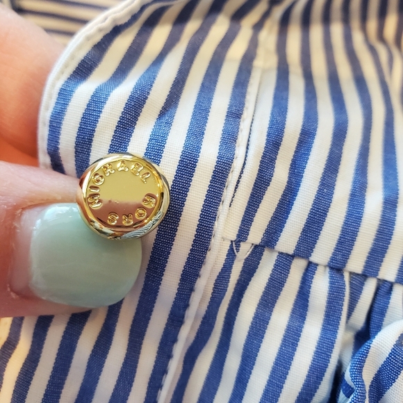 MICHAEL KORS Blue & White Pinstripe Cold Shoulder Mini Dress Women's Size 4 NWOT - Picture 4 of 15